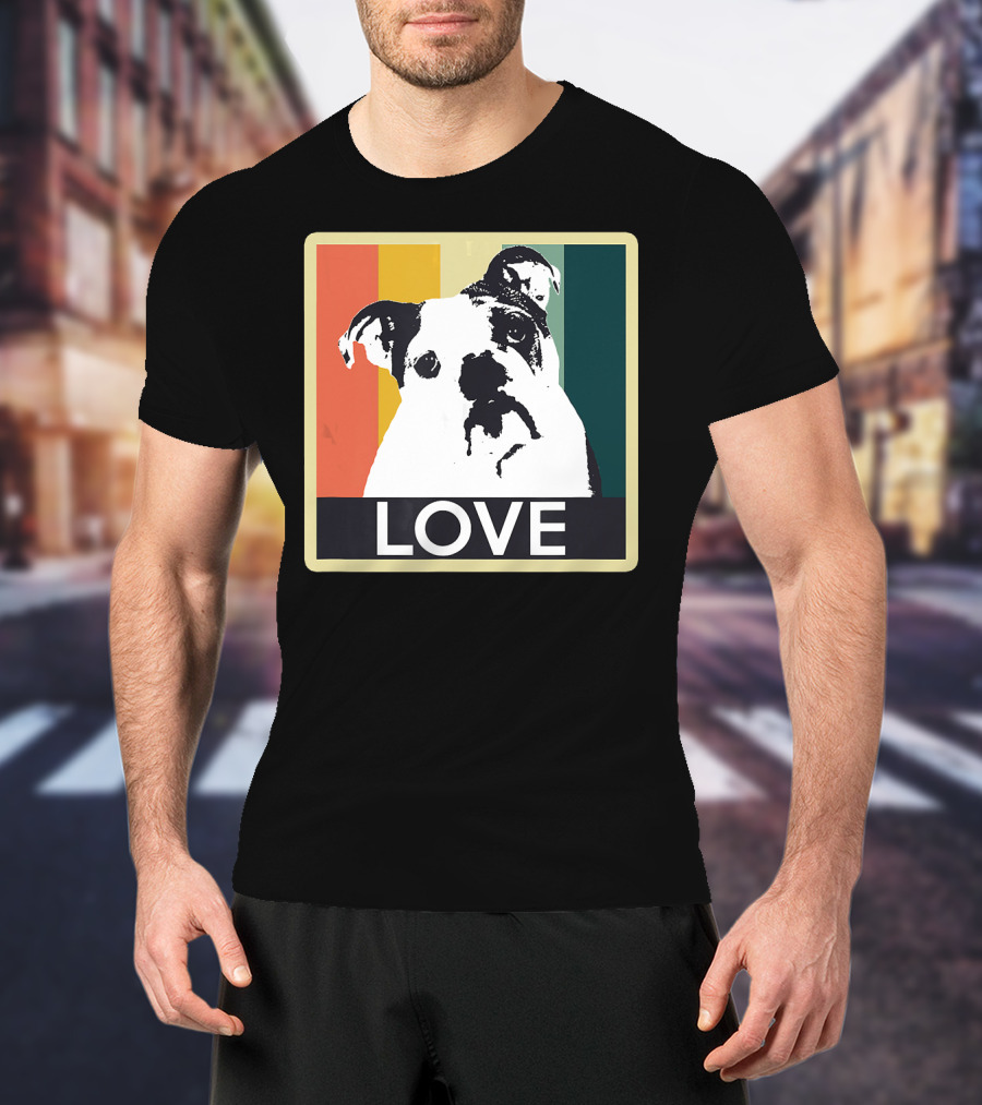 Vintage English Bulldog Love Retro Style Stripes T-Shirt