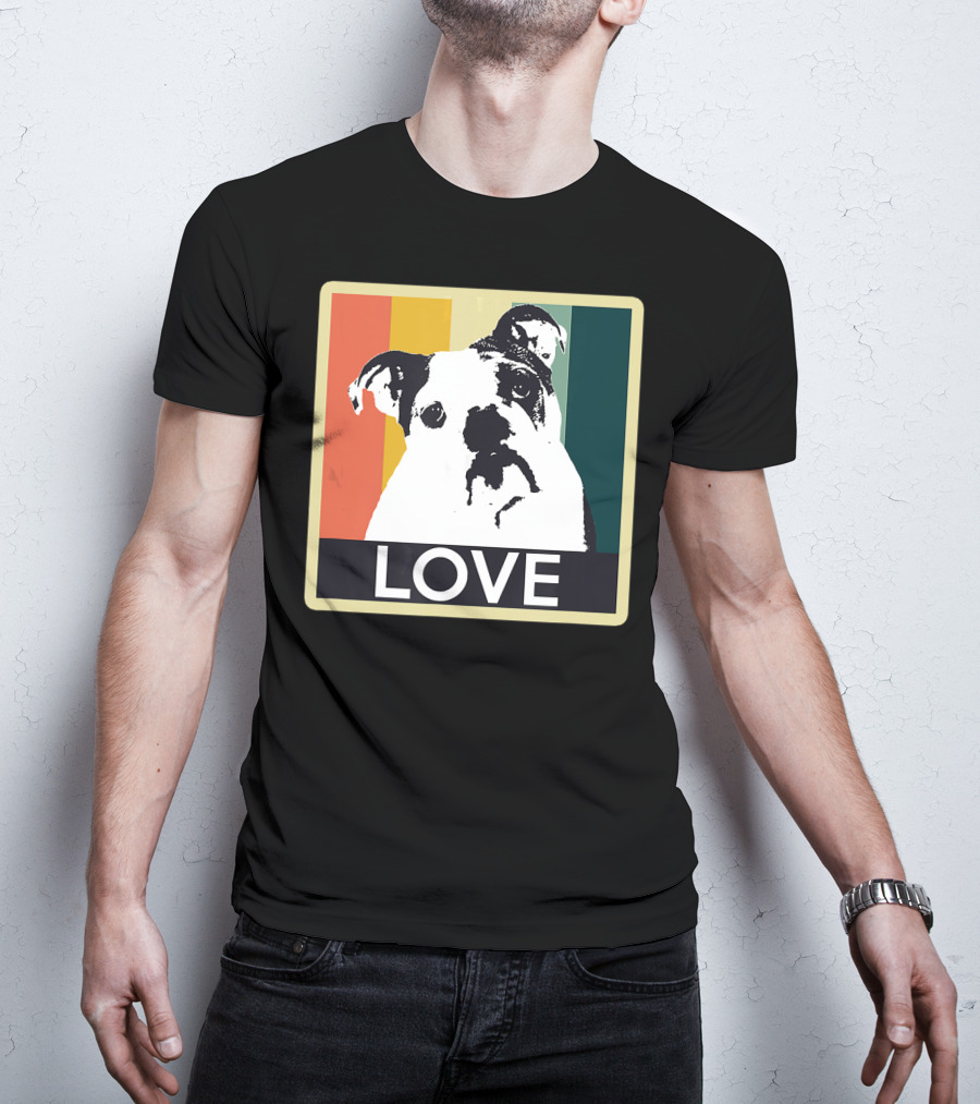 Vintage English Bulldog Love Retro Style Stripes T-Shirt