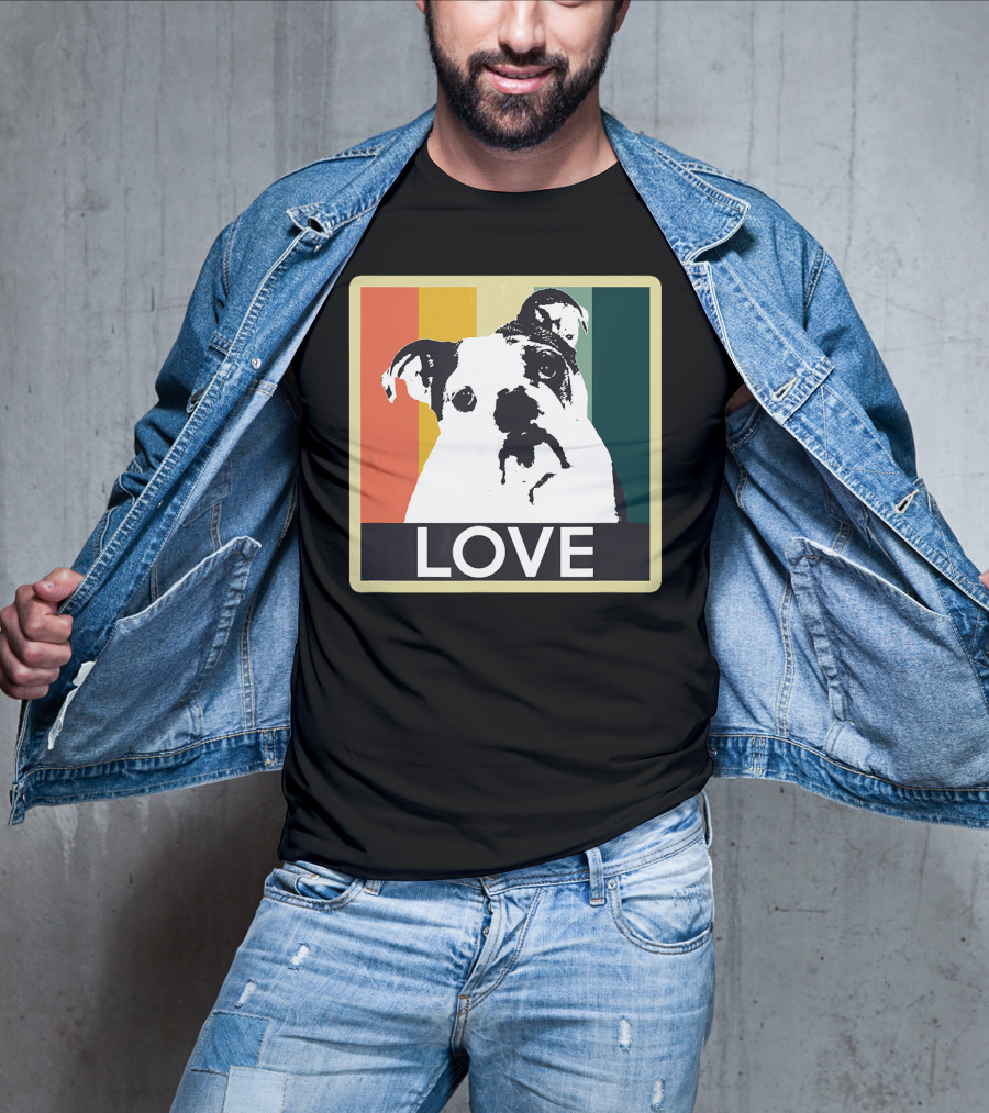 Vintage English Bulldog Love Retro Style Stripes T-Shirt
