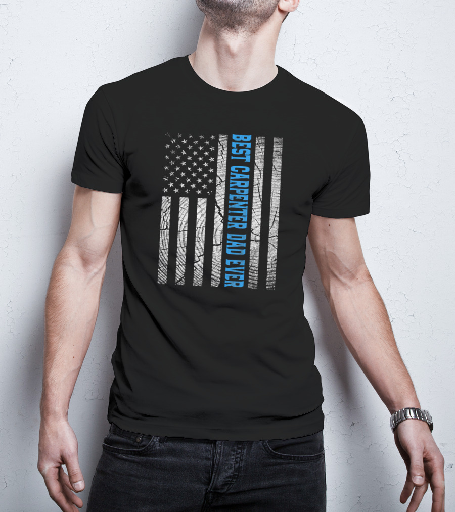 Best Carpenter Dad Ever Vintage Flag Wood Texture T-Shirt