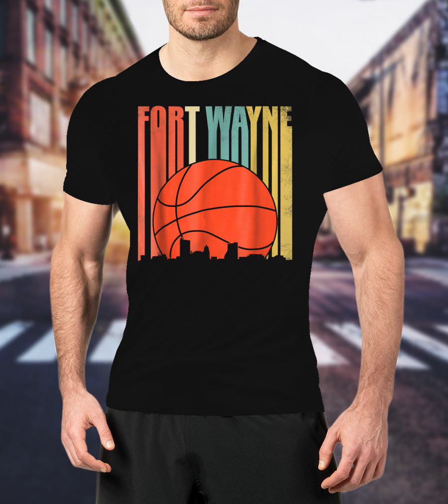 Fort Wayne Indiana Vintage Basketball Skyline Retro T-Shirt