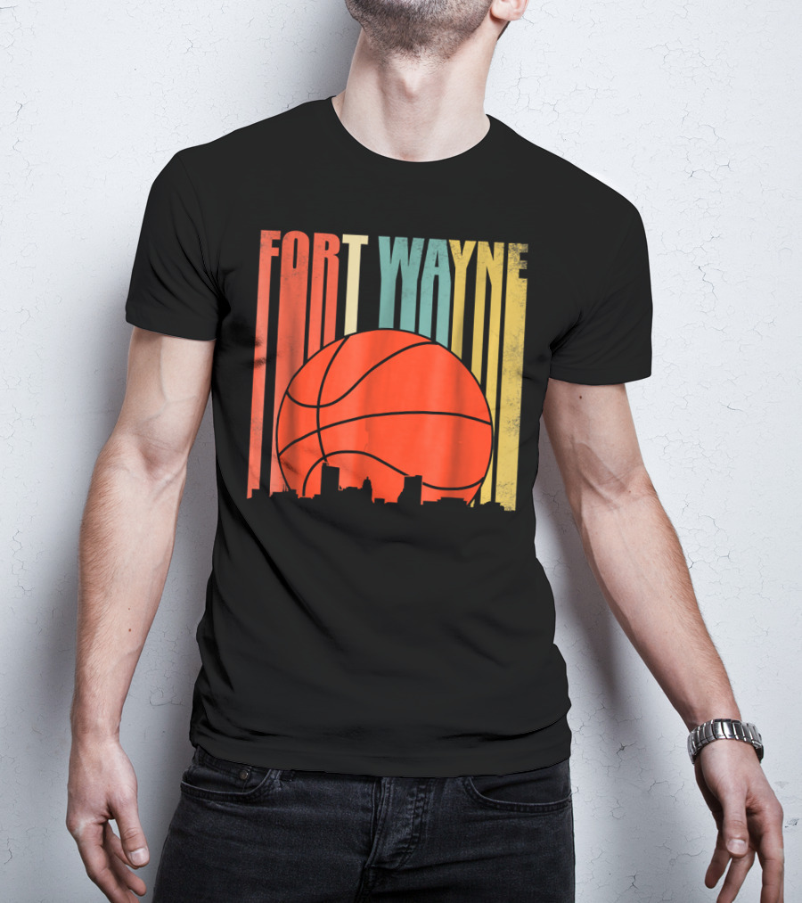 Fort Wayne Indiana Vintage Basketball Skyline Retro T-Shirt