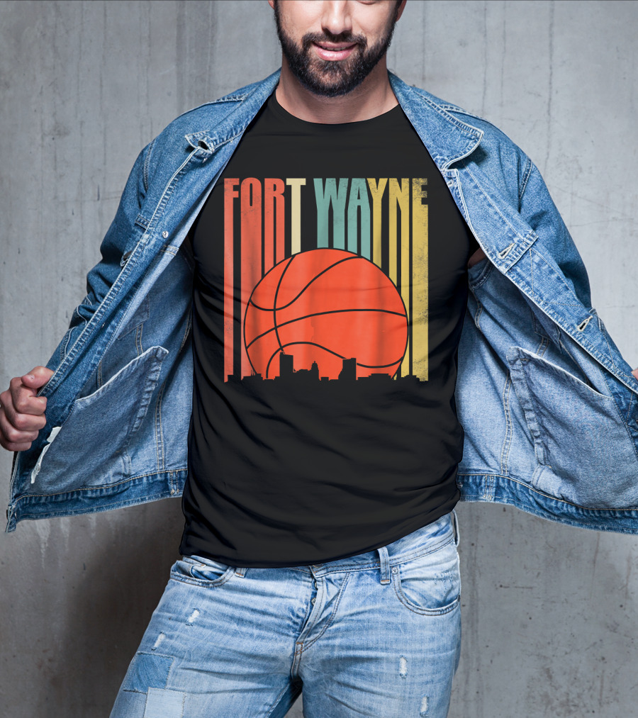 Fort Wayne Indiana Vintage Basketball Skyline Retro T-Shirt