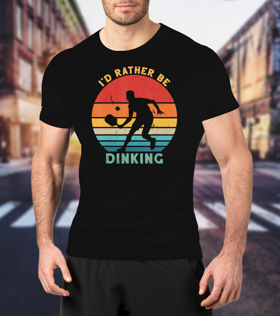 I'd Rather Be Dinking Vintage Pickleball Sunset T-Shirt