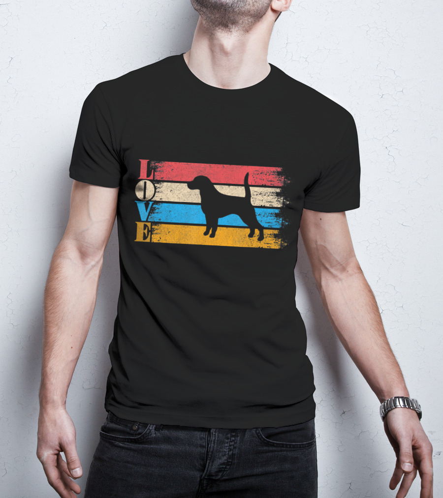 Vintage Love Beagle Dog Silhouette Stripes T-Shirt