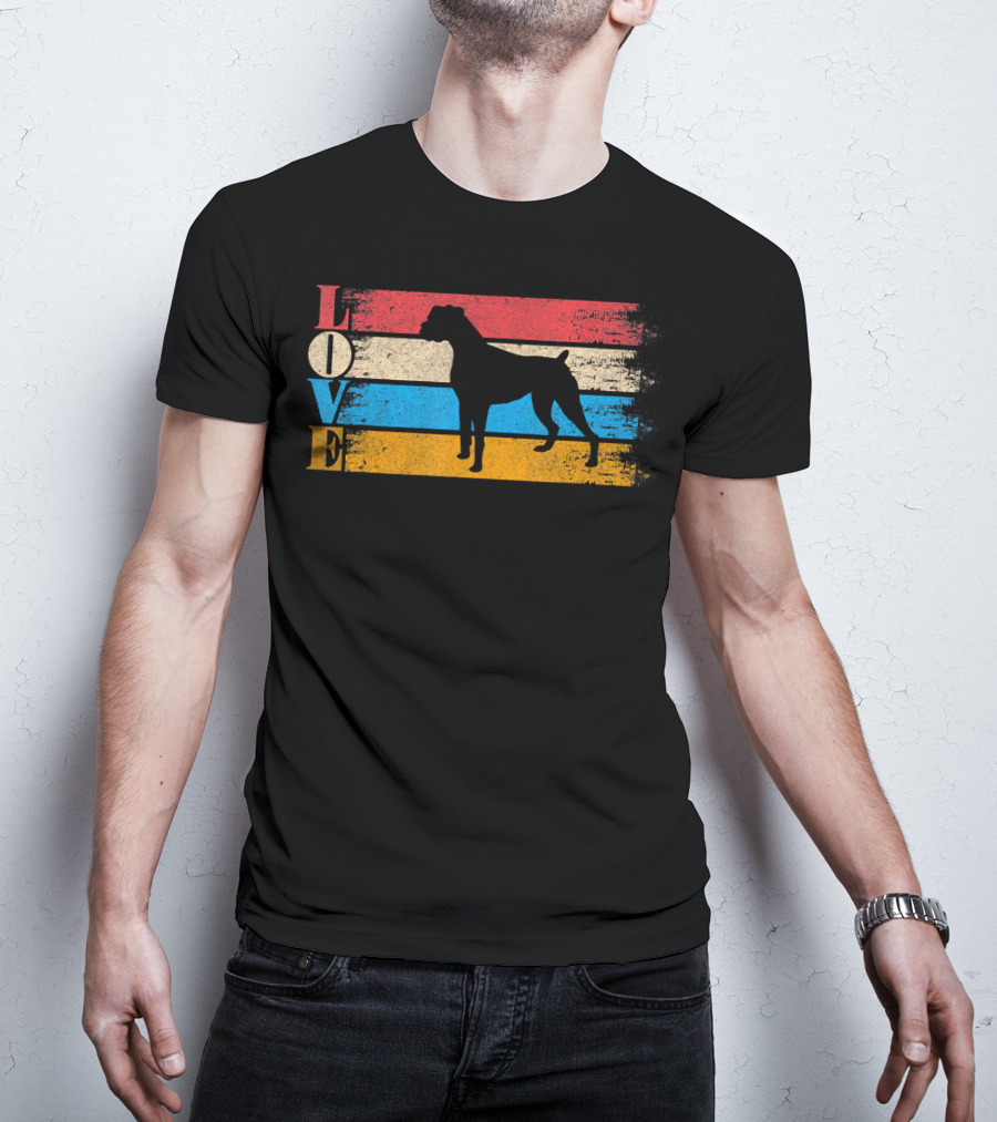 Love Boxer Dog Vintage Stripes T-Shirt