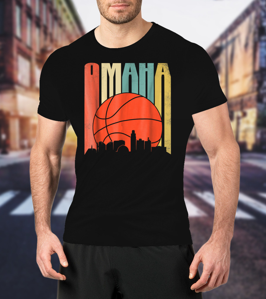 Vintage Omaha Nebraska Basketball Skyline Retro T-Shirt