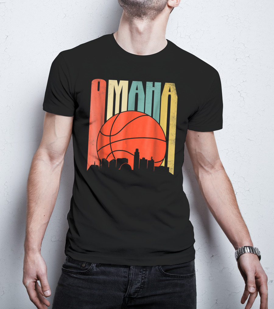 Vintage Omaha Nebraska Basketball Skyline Retro T-Shirt