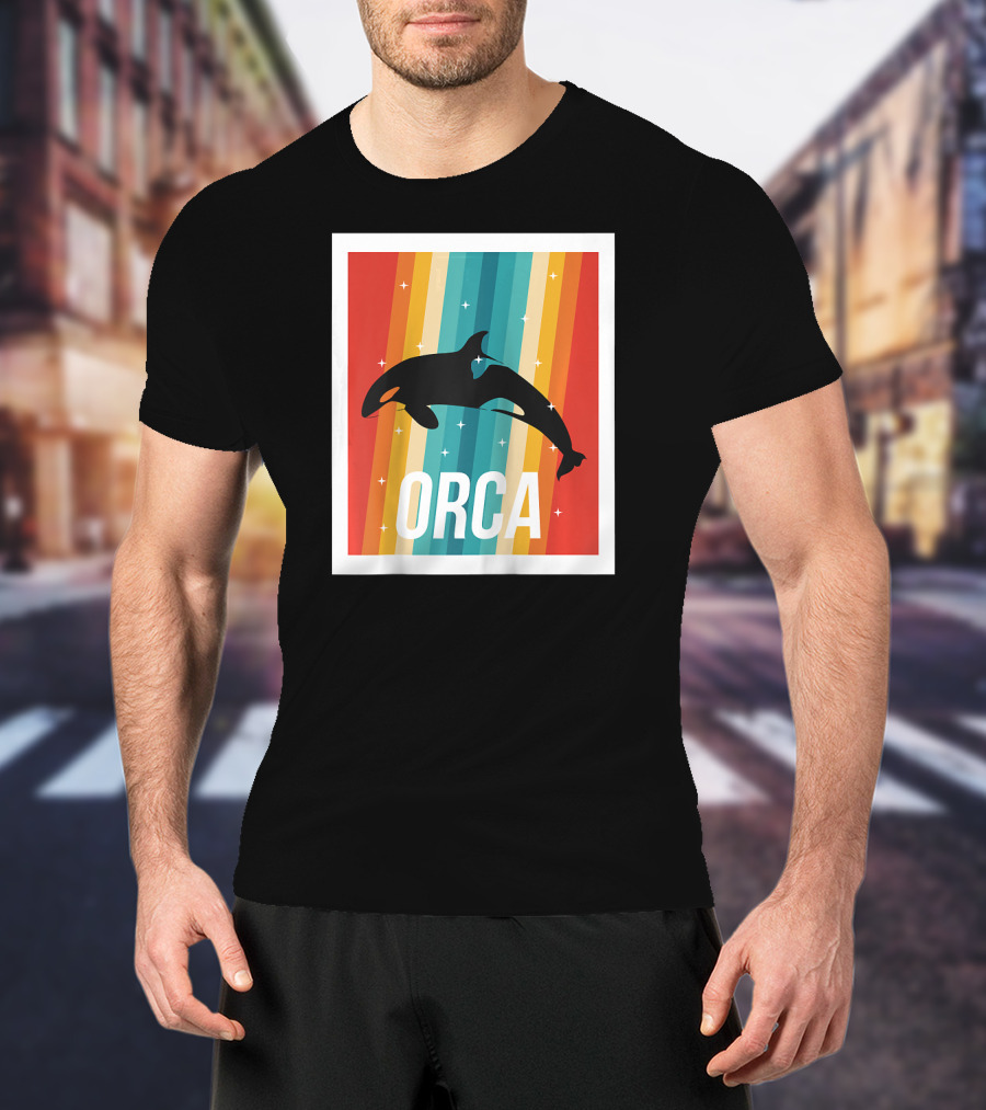 Vintage Orca Killer Whale Rainbow Stripes Retro Raglan Baseb T-Shirt