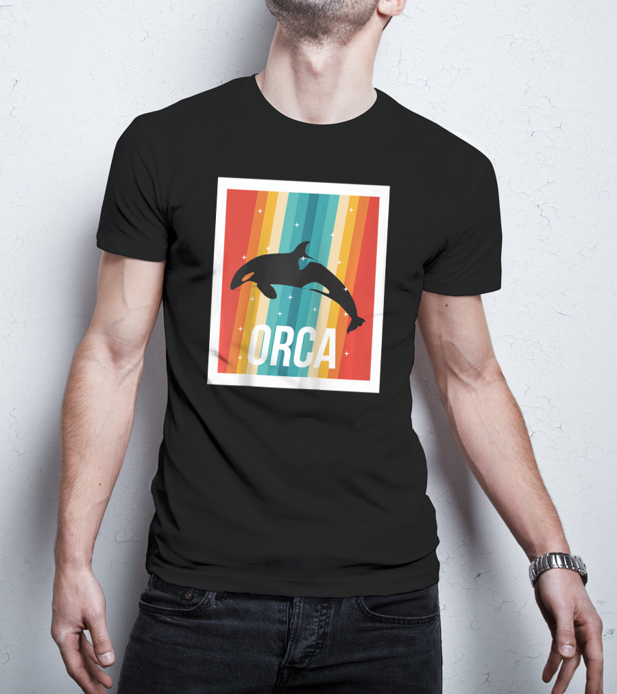 Vintage Orca Killer Whale Rainbow Stripes Retro Raglan Baseb T-Shirt