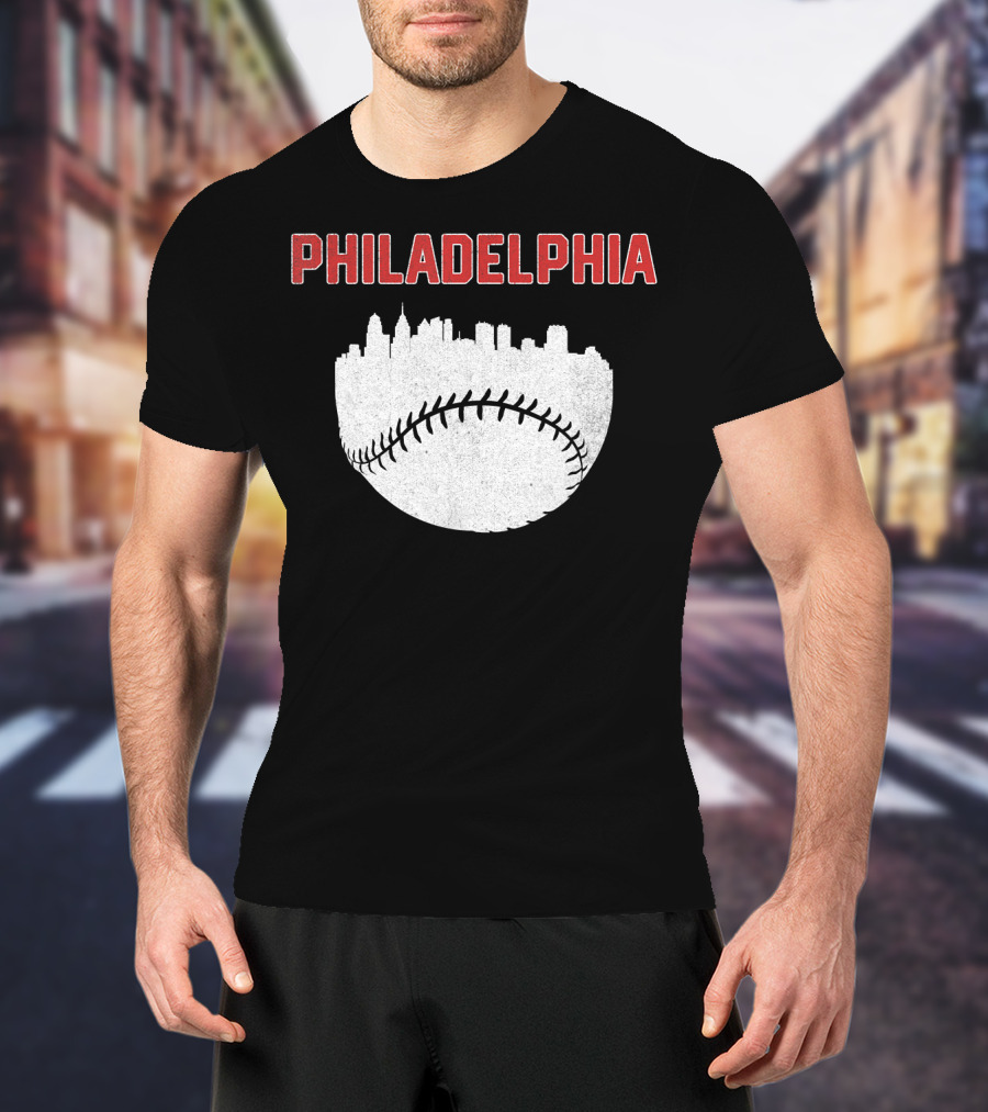 Philadelphia Cityscape Baseball T-Shirt