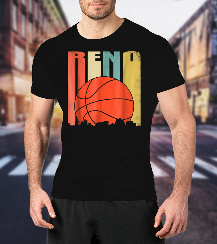 Reno Nevada Retro Basketball Skyline T-Shirt