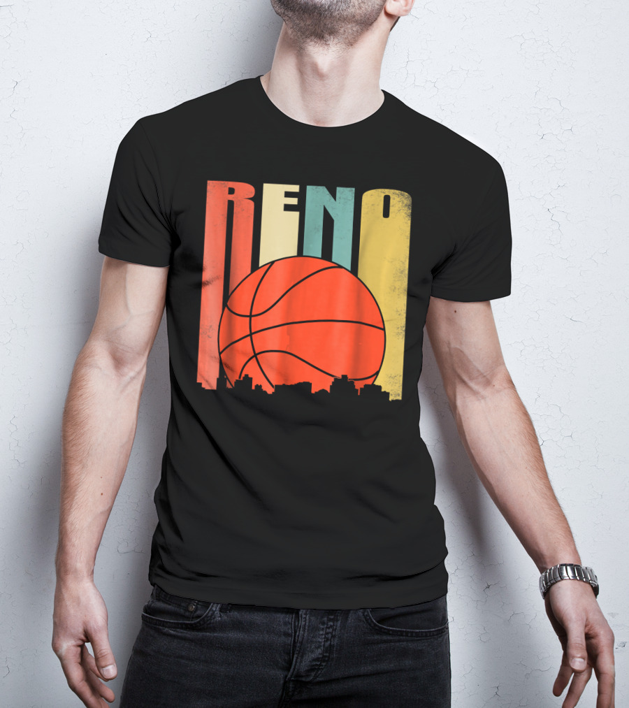 Reno Nevada Retro Basketball Skyline T-Shirt