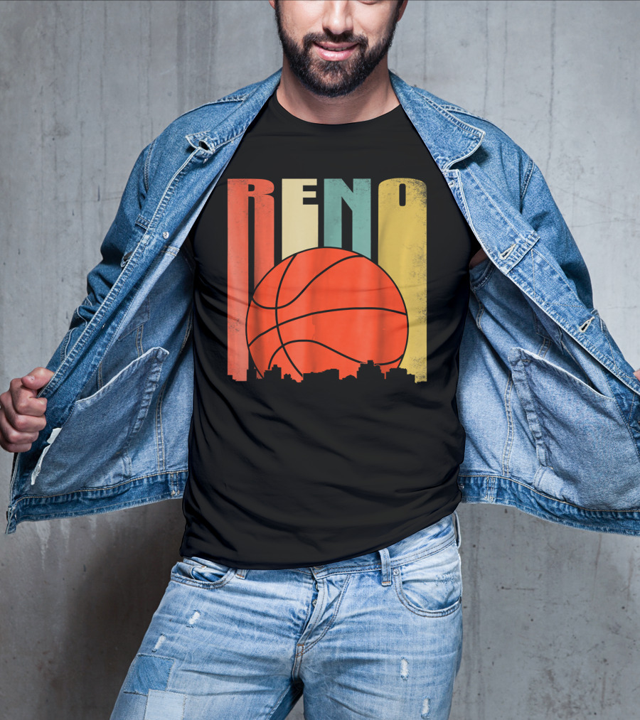 Reno Nevada Retro Basketball Skyline T-Shirt