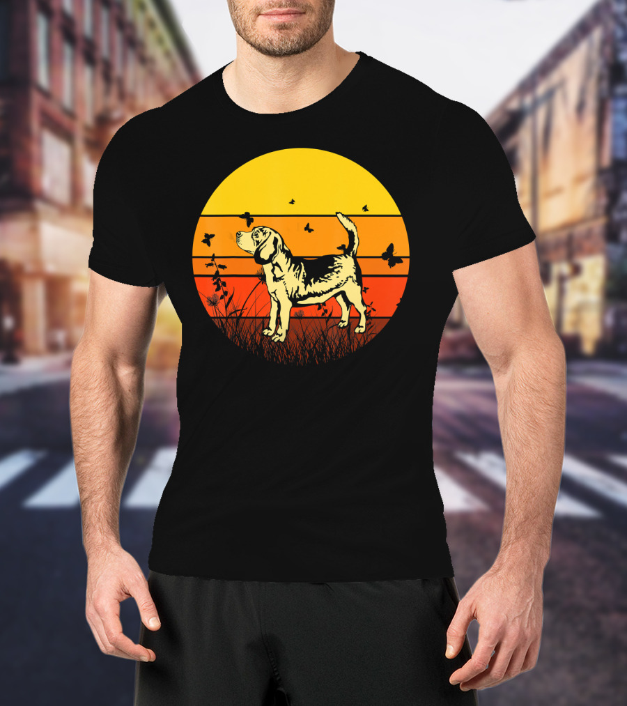 Vintage Beagle Sun With Butterflies And Grass T-Shirt