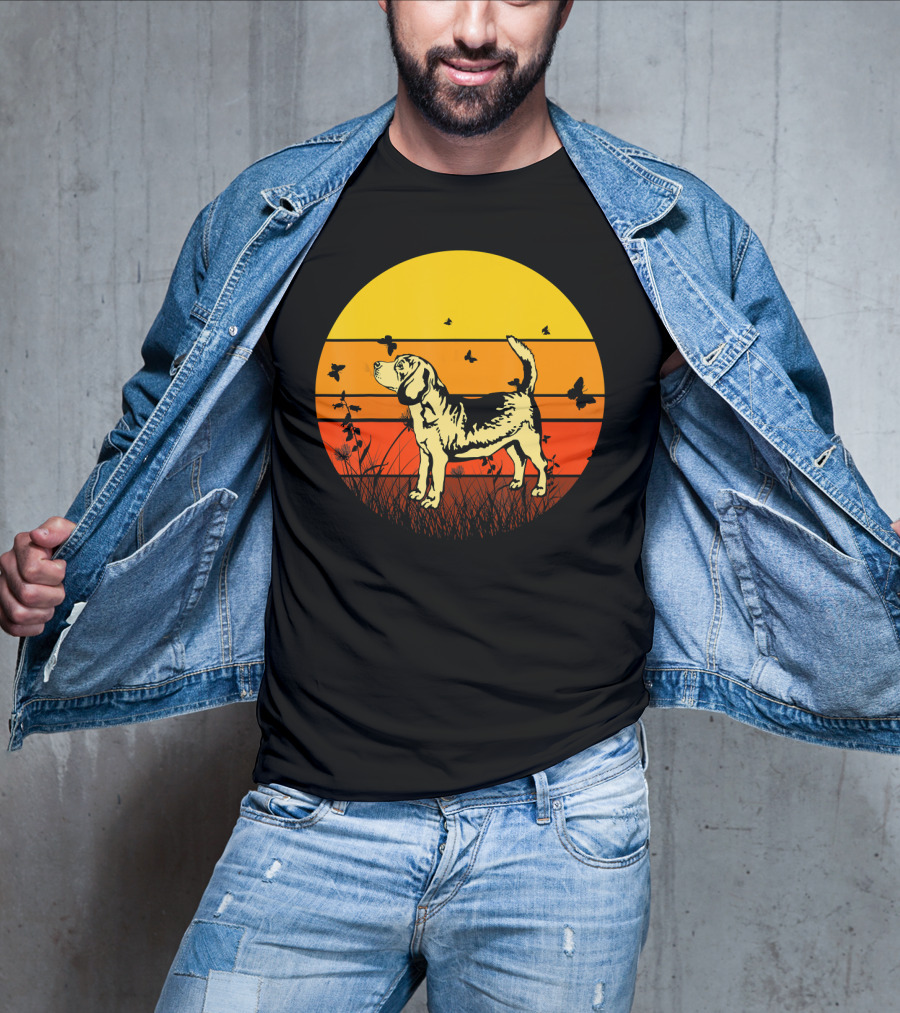 Vintage Beagle Sun With Butterflies And Grass T-Shirt