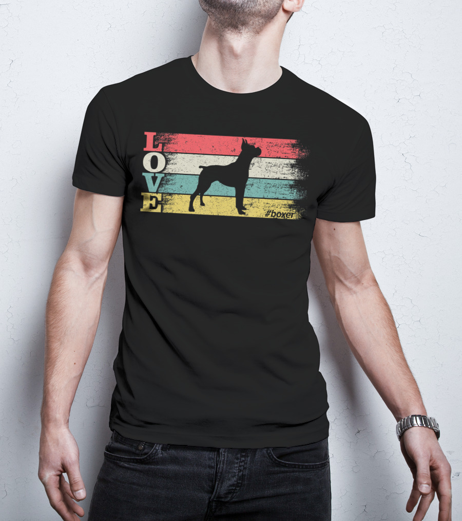 Vintage Love Boxer Dog Silhouette #Boxer Stripes T-Shirt
