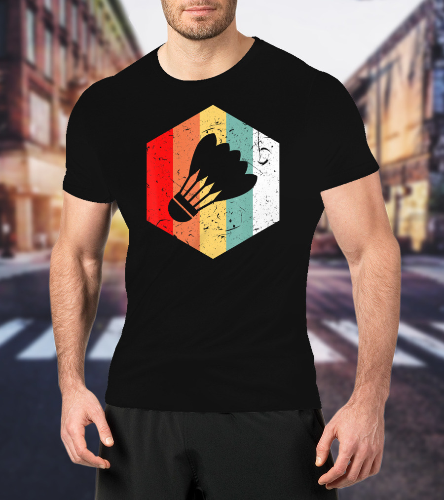 Vintage Shuttlecock Retro Hexagon Sports T-Shirt