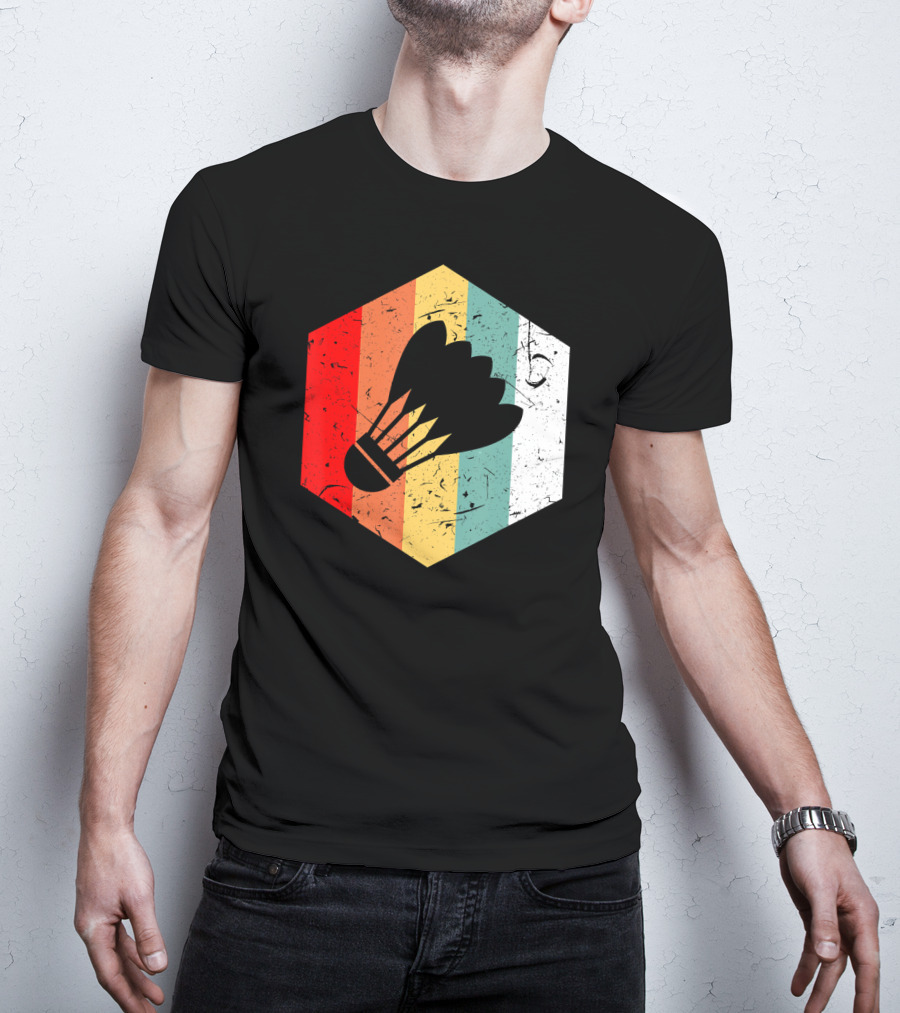 Vintage Shuttlecock Retro Hexagon Sports T-Shirt