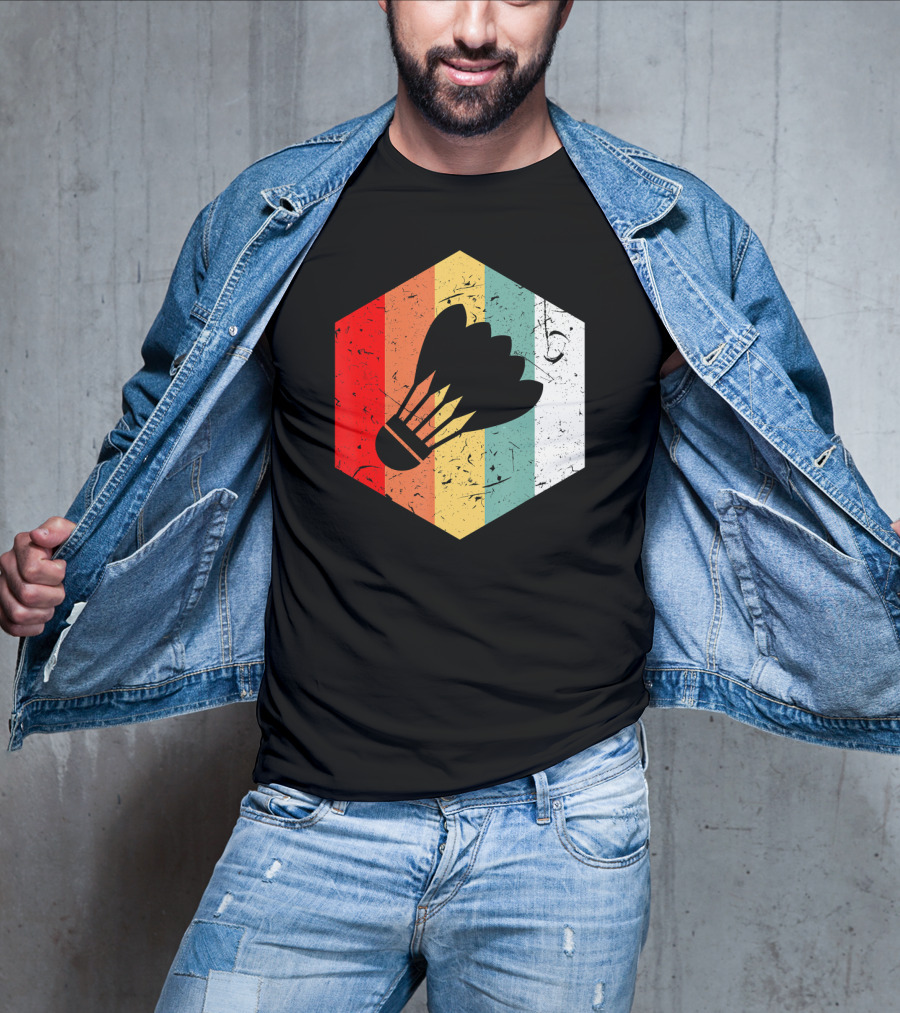 Vintage Shuttlecock Retro Hexagon Sports T-Shirt