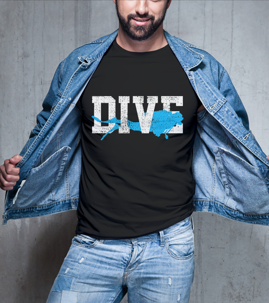 Vintage Scuba Diving Dive Diver Station Scho Bold Dive Text With Diver T-Shirt