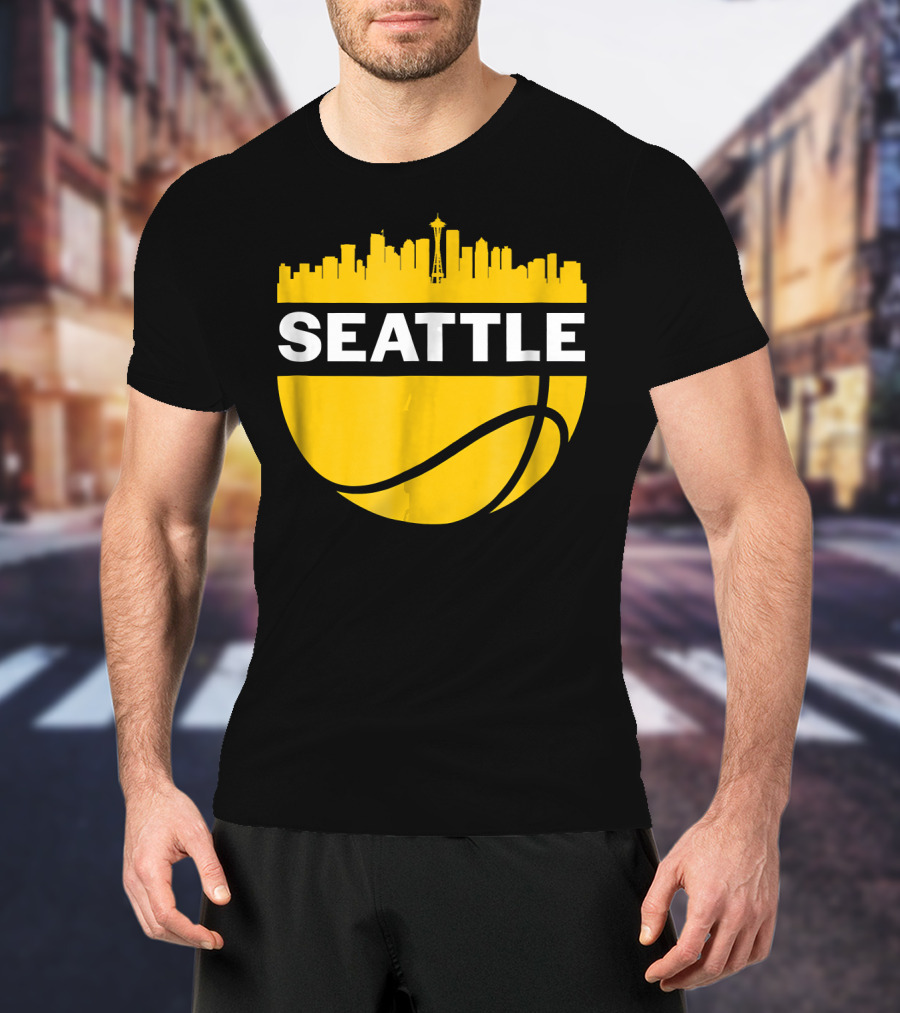 Seattle Skyline Basketball Cityscape Vintage T-Shirt