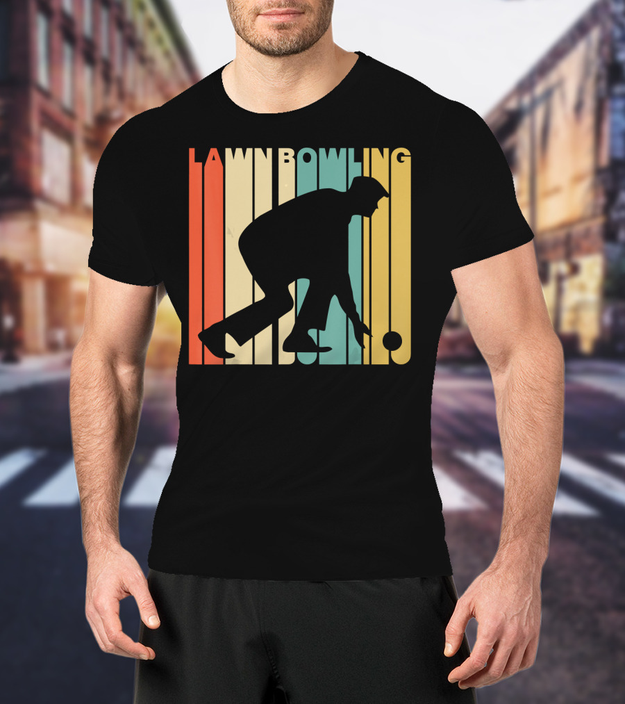 Vintage Lawn Bowling Silhouette Retro Stripes T-Shirt