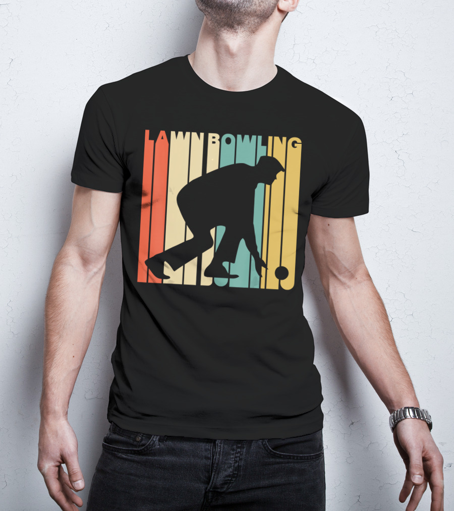 Vintage Lawn Bowling Silhouette Retro Stripes T-Shirt