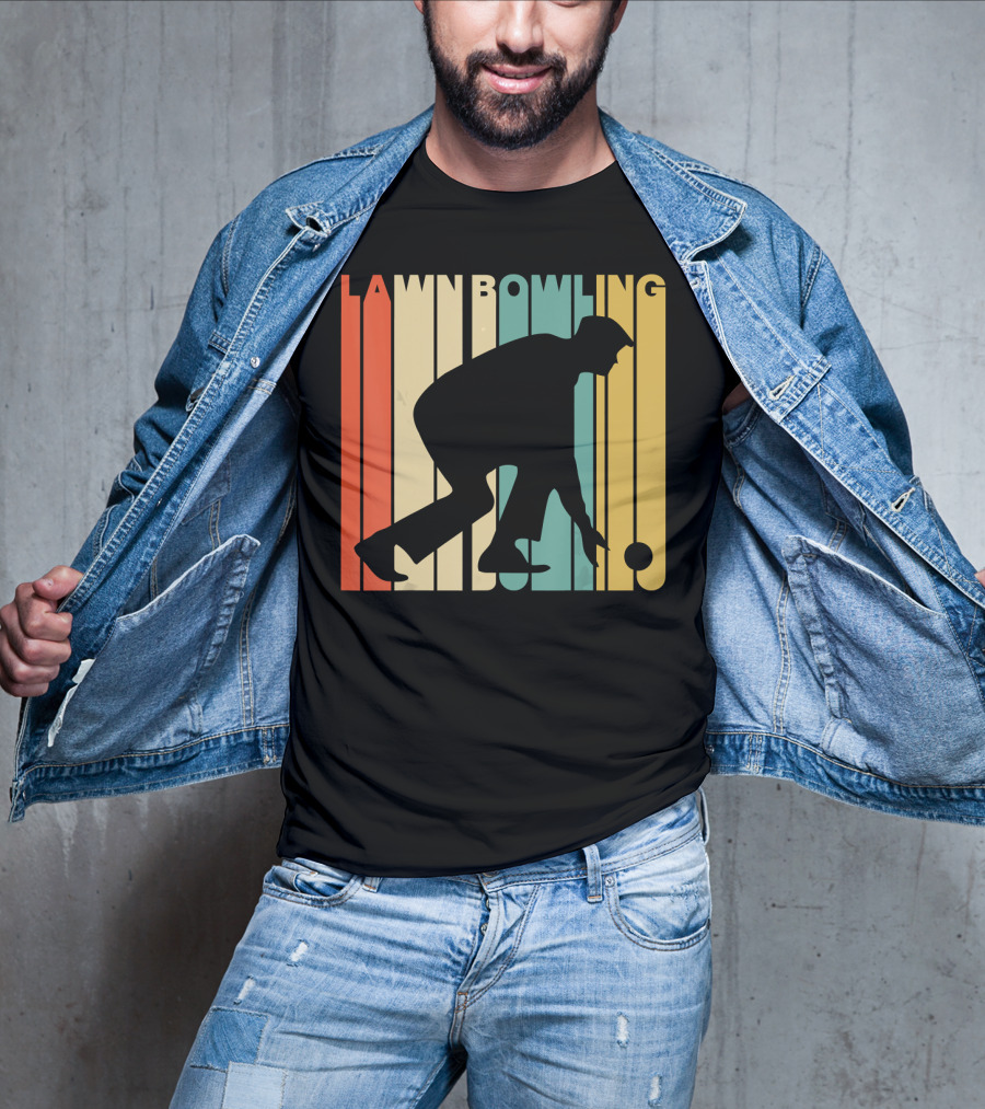 Vintage Lawn Bowling Silhouette Retro Stripes T-Shirt
