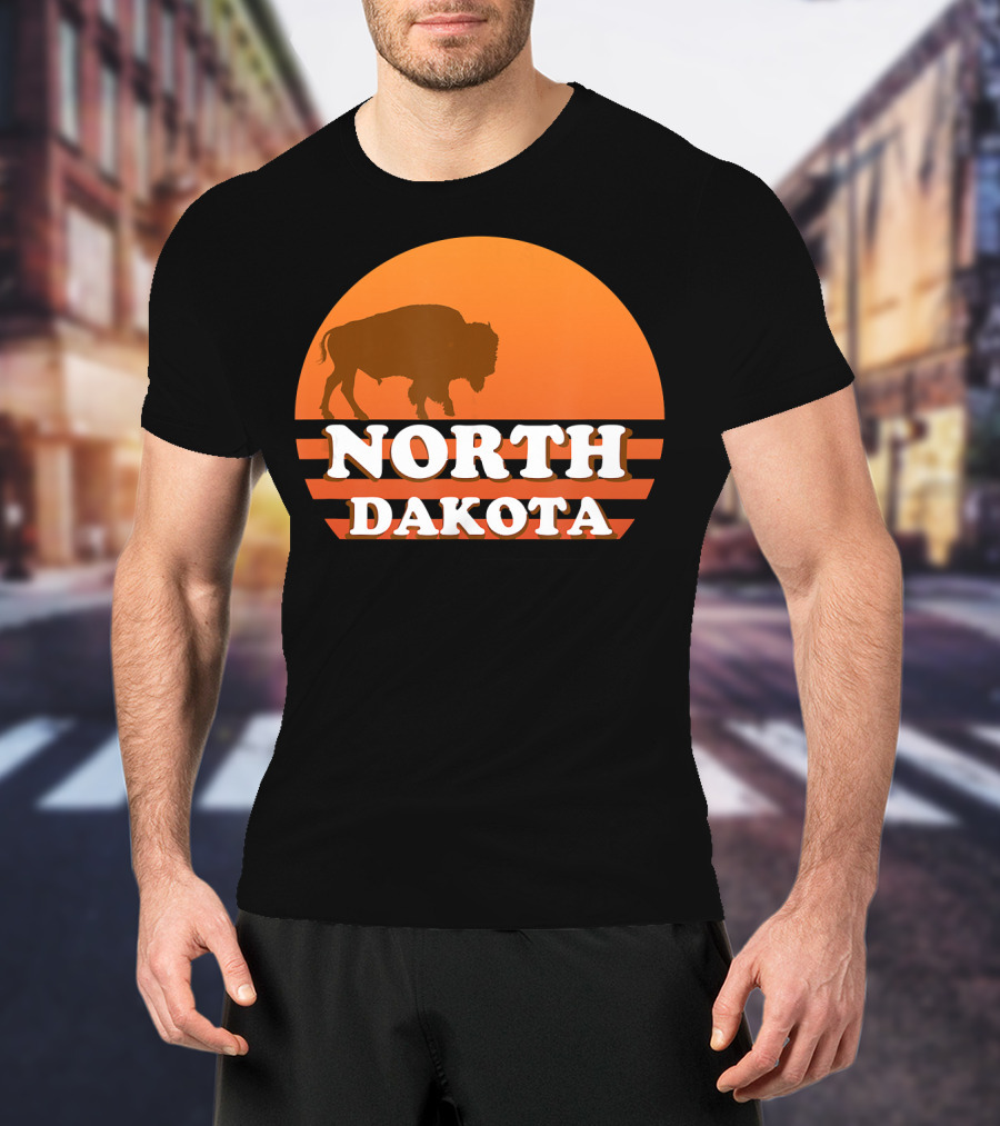 North Dakota Vintage 70s 80s Sunset Buffalo T-Shirt