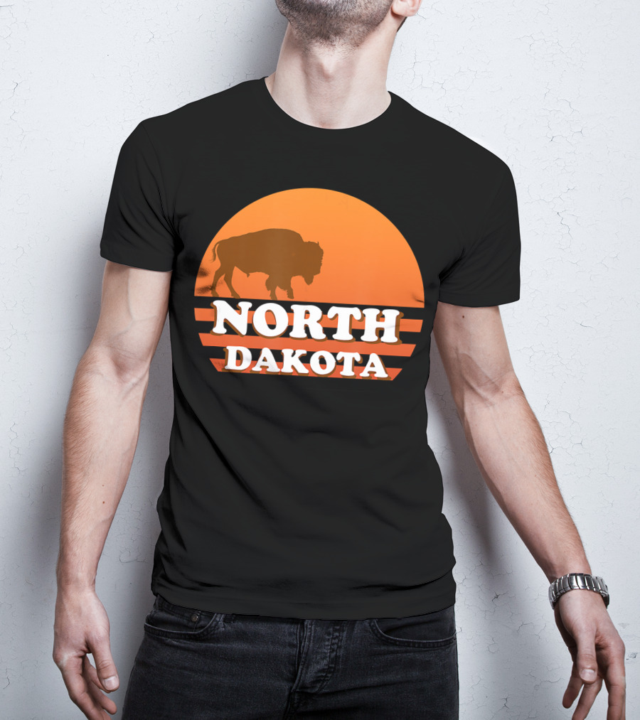 North Dakota Vintage 70s 80s Sunset Buffalo T-Shirt