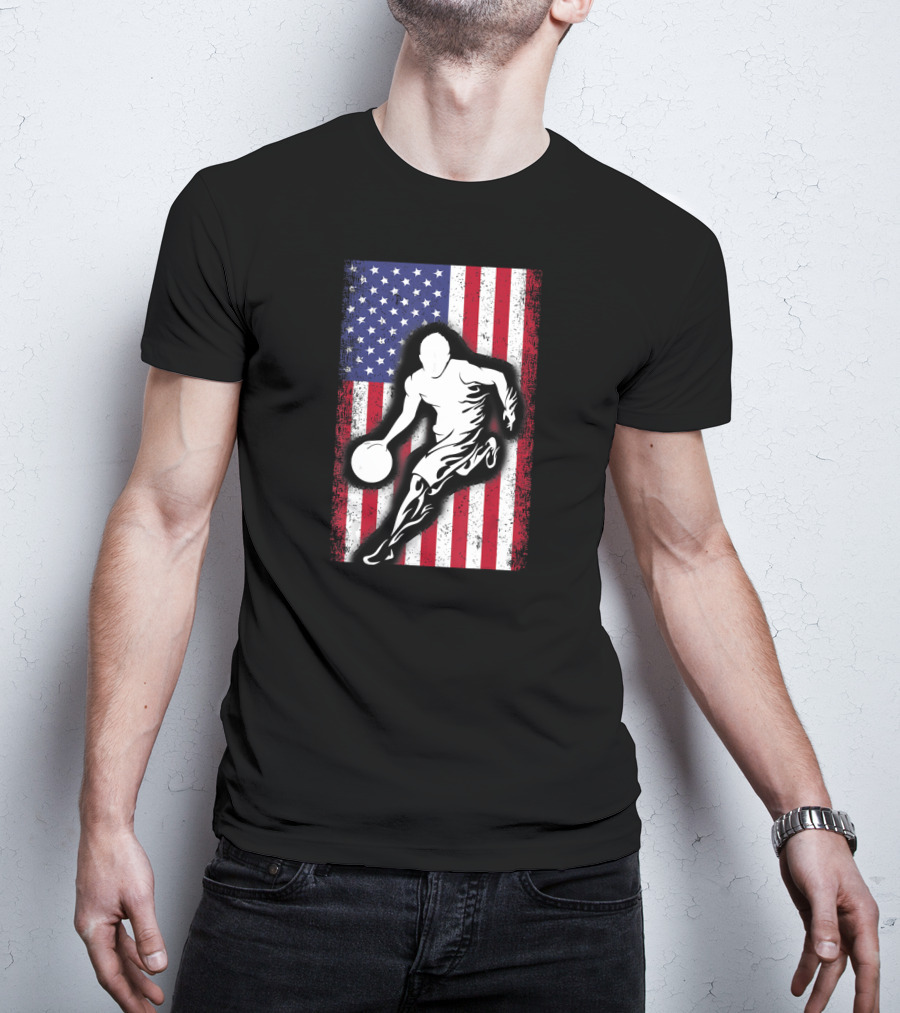 Vintage USA American Flag Player Basketball T-Shirt