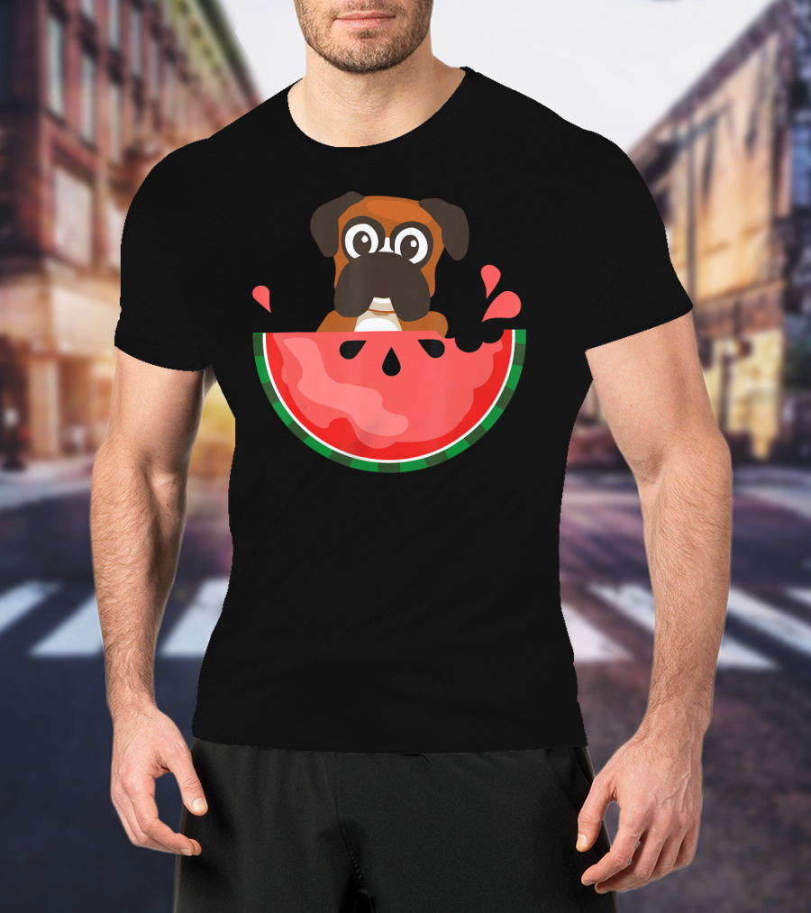 Watermelon With Boxer Summer Vacation Dog T-Shirt