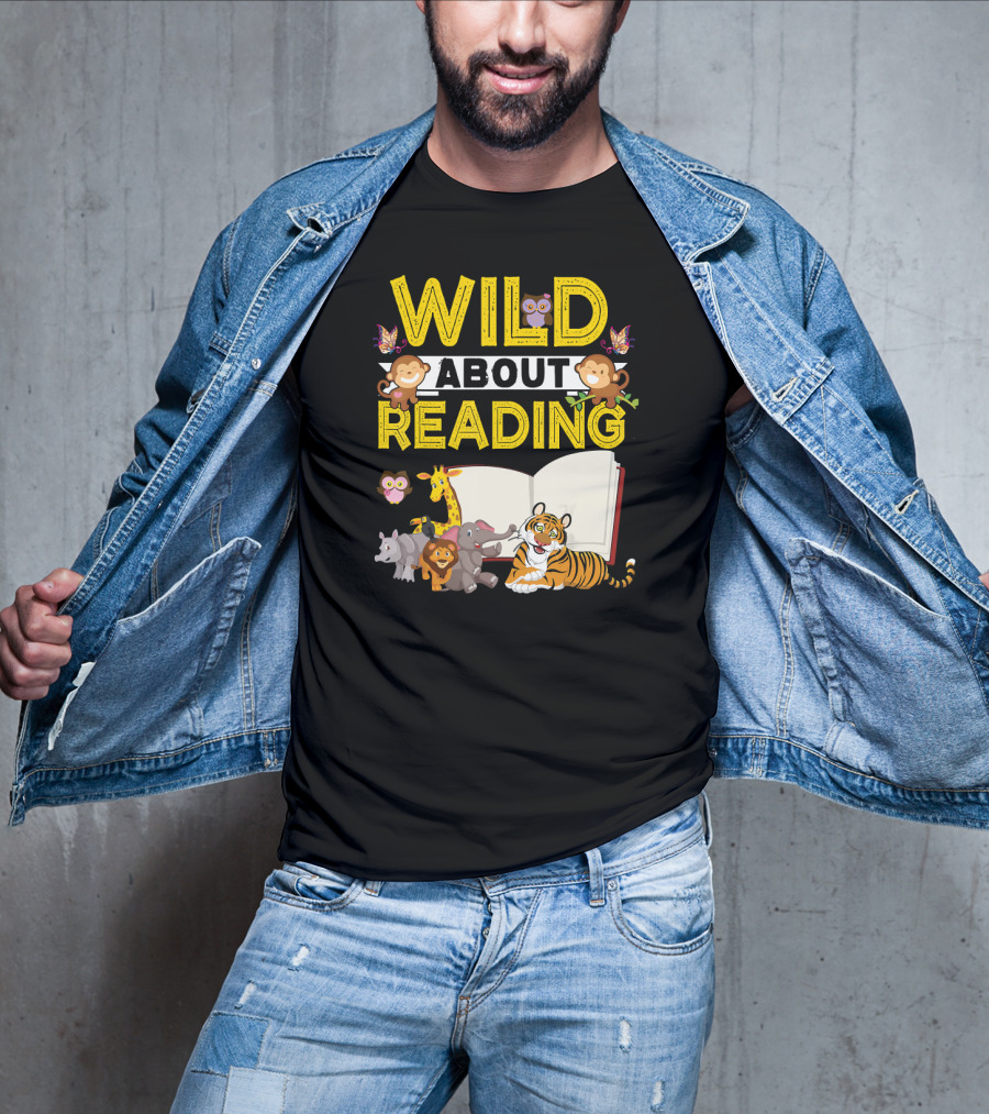 Wild About Reading Back To School Jungle Safari Animals Kids Book T-Shirt