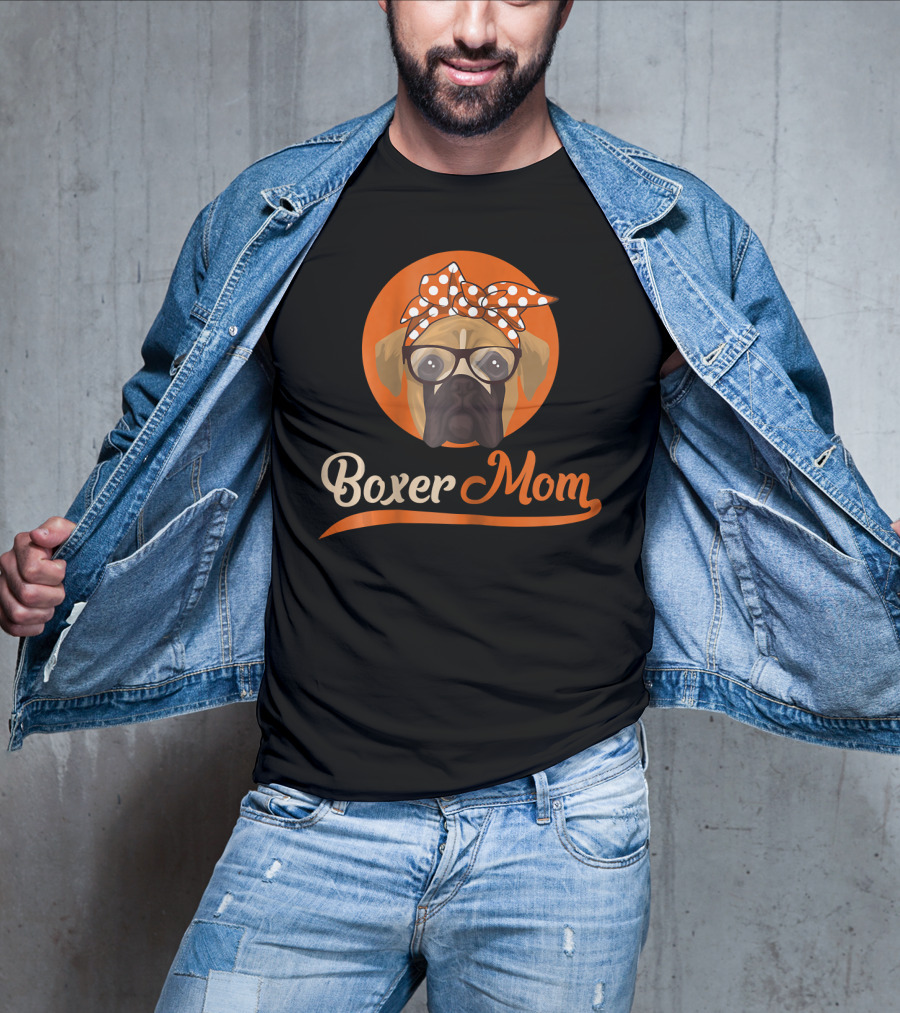 Boxer Mom With Glasses And Polka Dot Bow T-Shirt