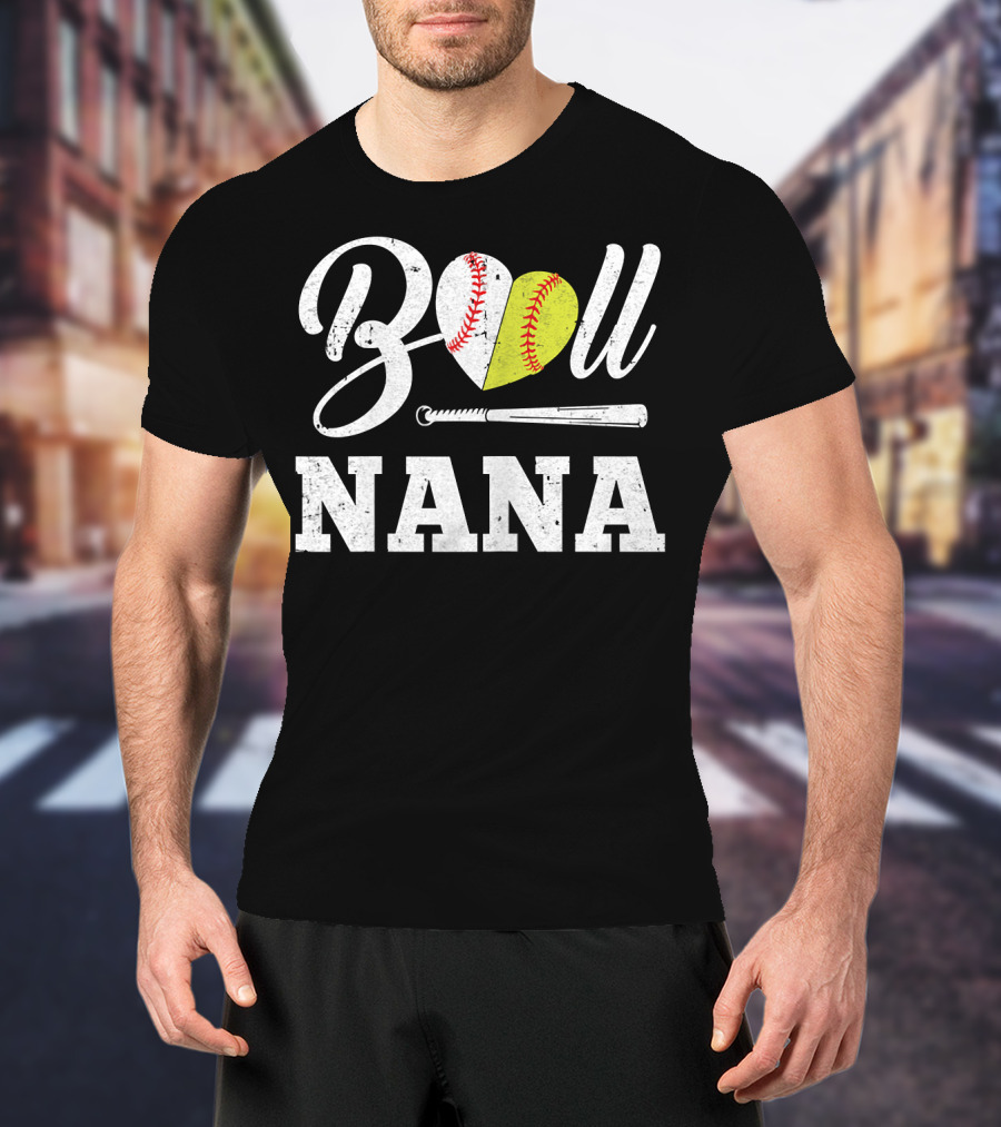 Ball Nana Heart Softball Baseball Bat T-Shirt