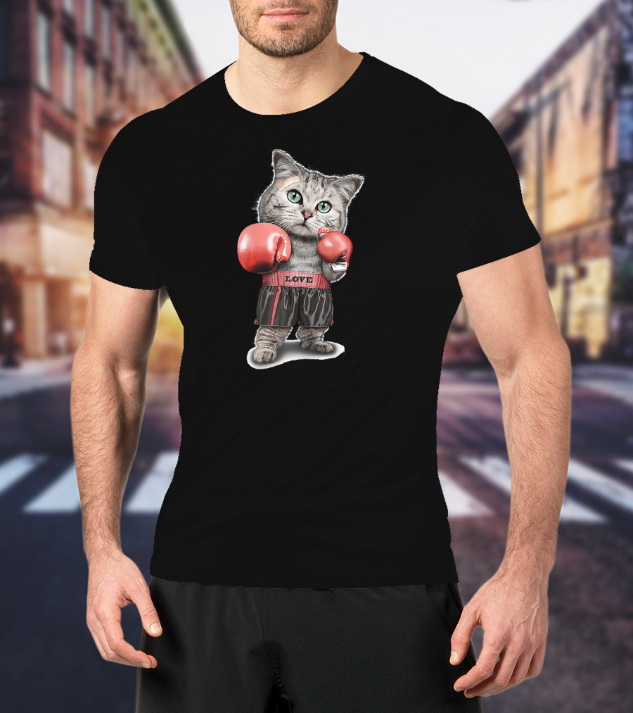 Funtacy Boxing Cat Love Gloves T-Shirt
