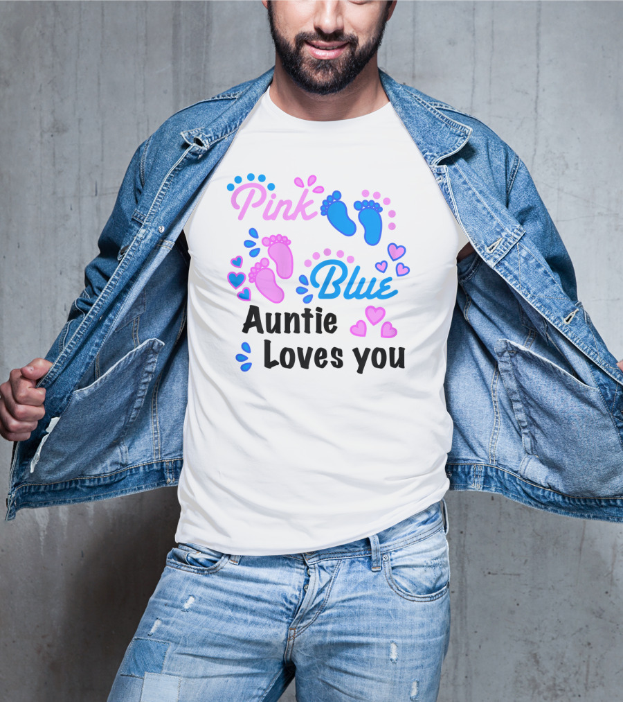 Pink Blue Auntie Loves You Gender Reveal Party Supplies T-Shirt