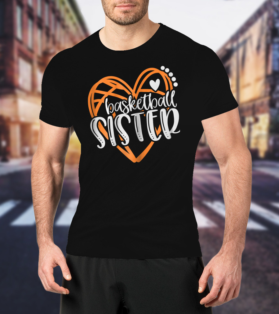 Basketball Sister Heart Graphic With Orange And White T-Shirt