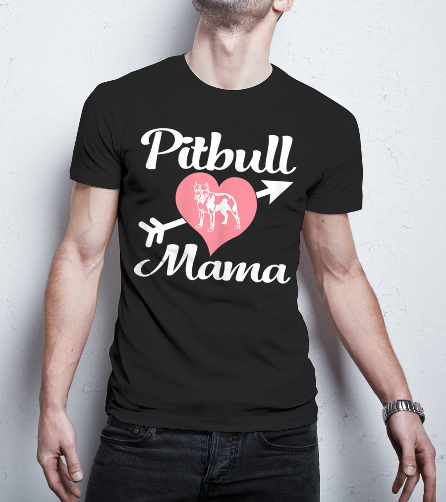 Pitbull Mama Heart With Arrow Pit Bull Lover T-Shirt