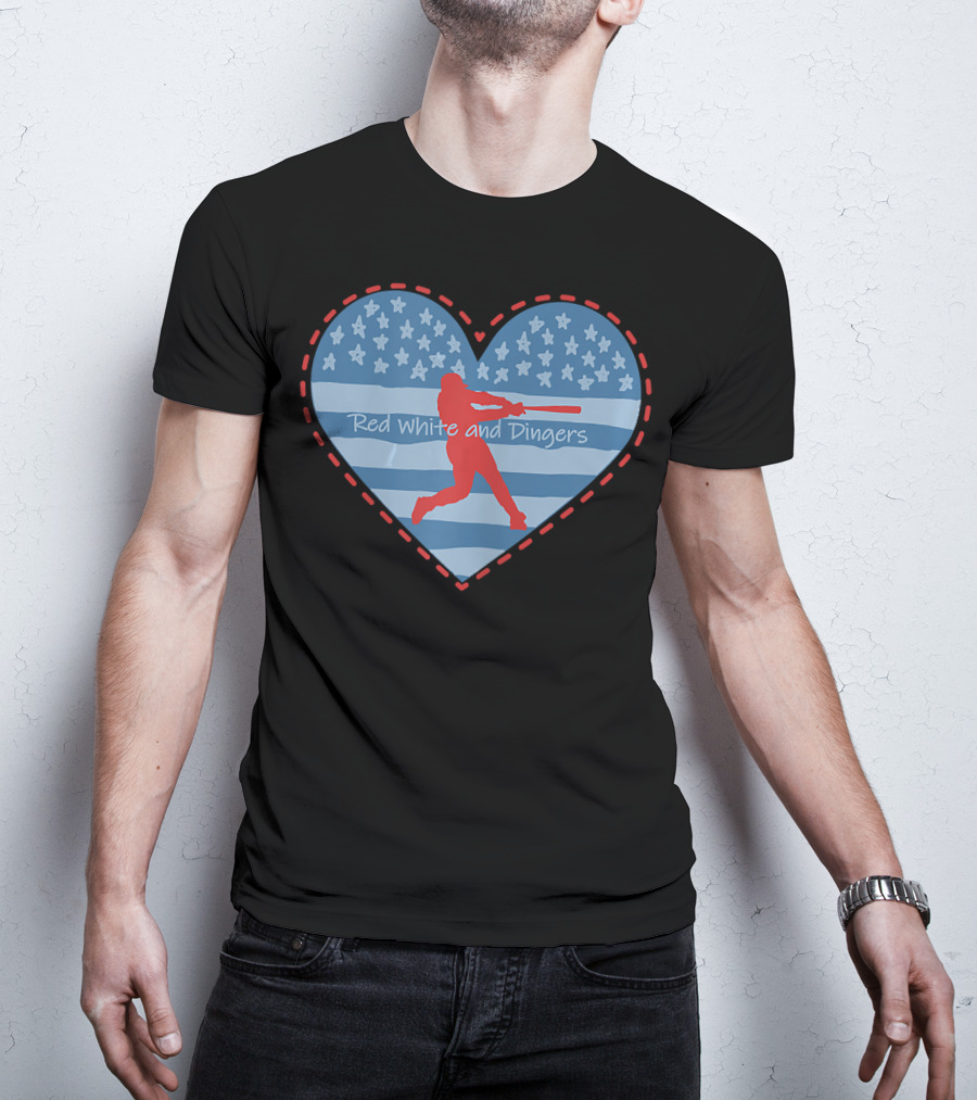 Red White And Dingers Primitive Patriotic American Baseball T-Shirt