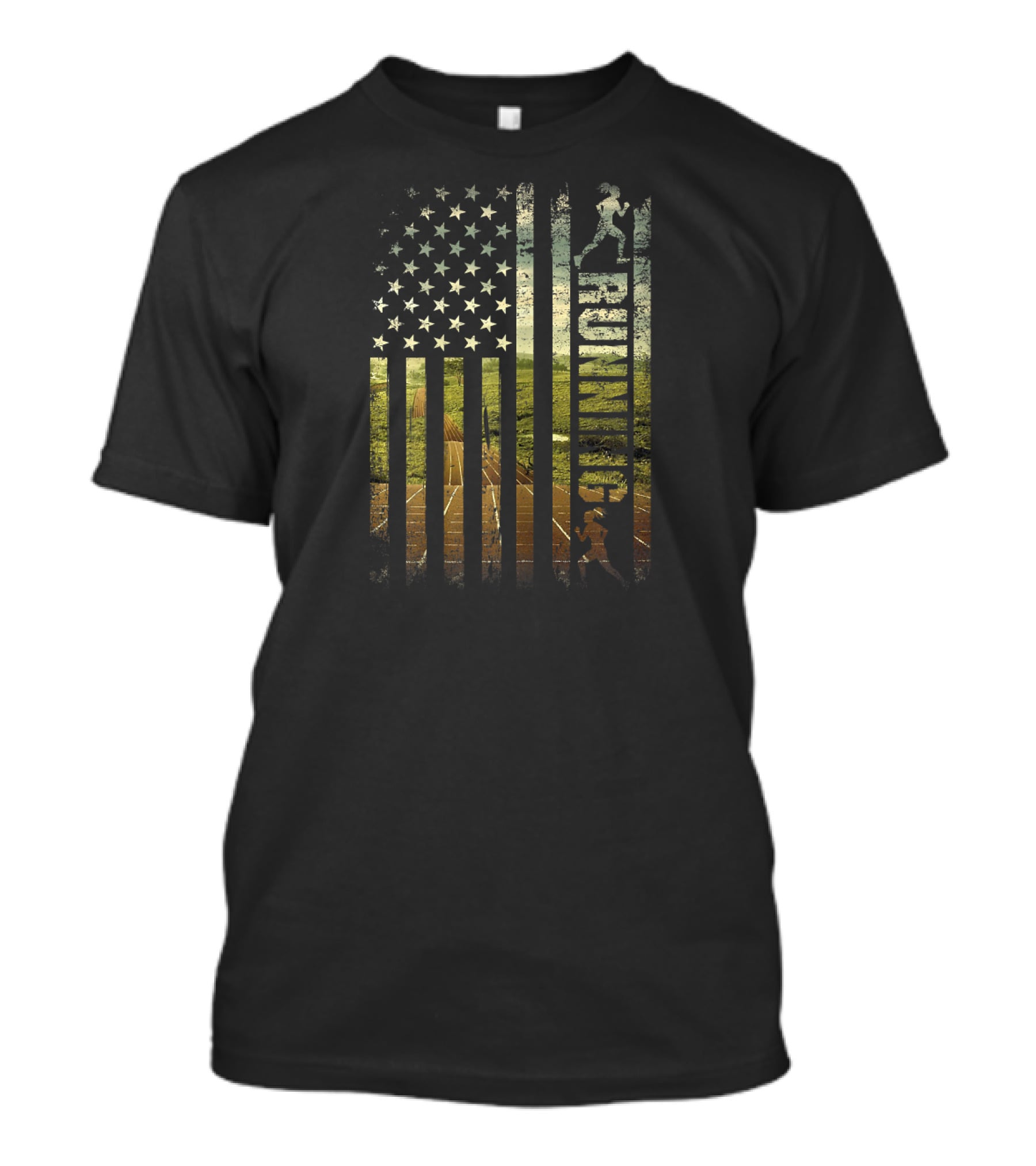 Running American Flag Patriotic Runner USA Track Stars T-Shirt