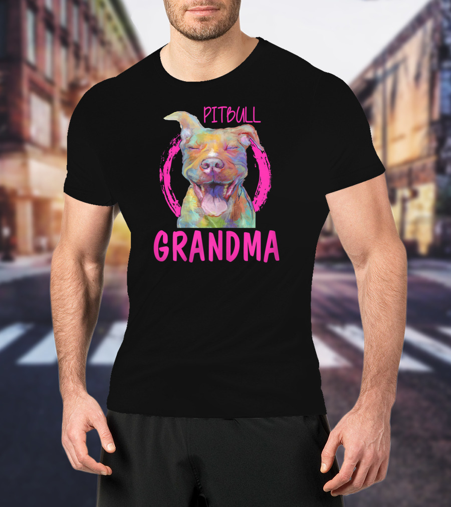 Pitbull Grandma Colorful Happy Dog T-Shirt