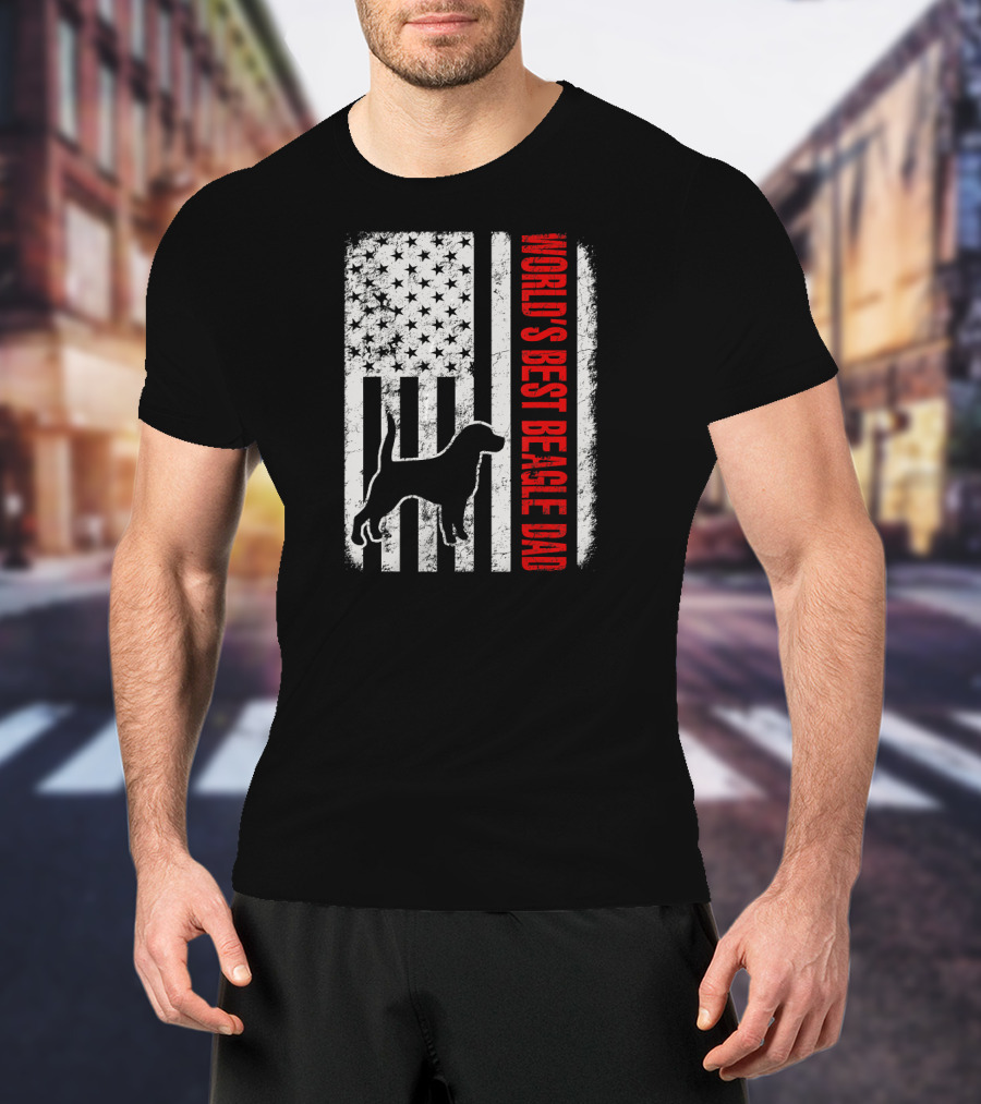 World's Best Beagle Dad American Flag Patriotic Canine T-Shirt