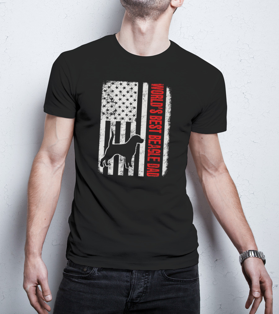 World's Best Beagle Dad American Flag Patriotic Canine T-Shirt