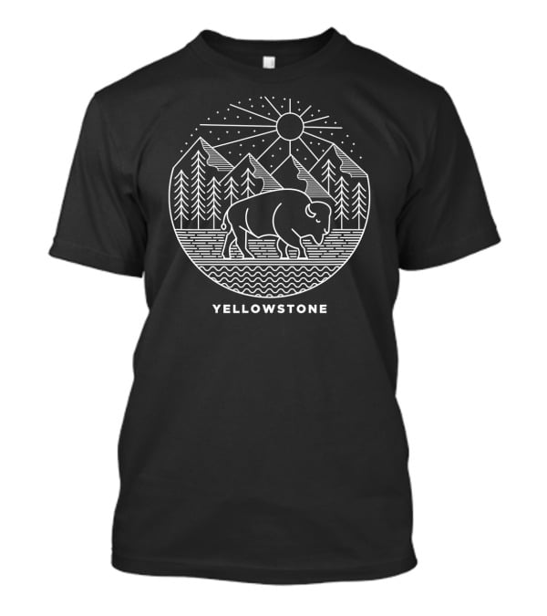 Yellowstone National Park Bison Mountains Forest Sun T-Shirt