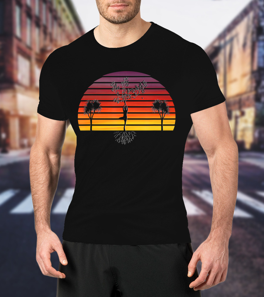 Sunset Yoga Zen Tree Pose Energy Balance T-Shirt
