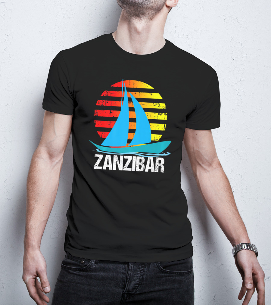 Zanzibar Sunset Sailboat Vintage Nautical Scene T-Shirt