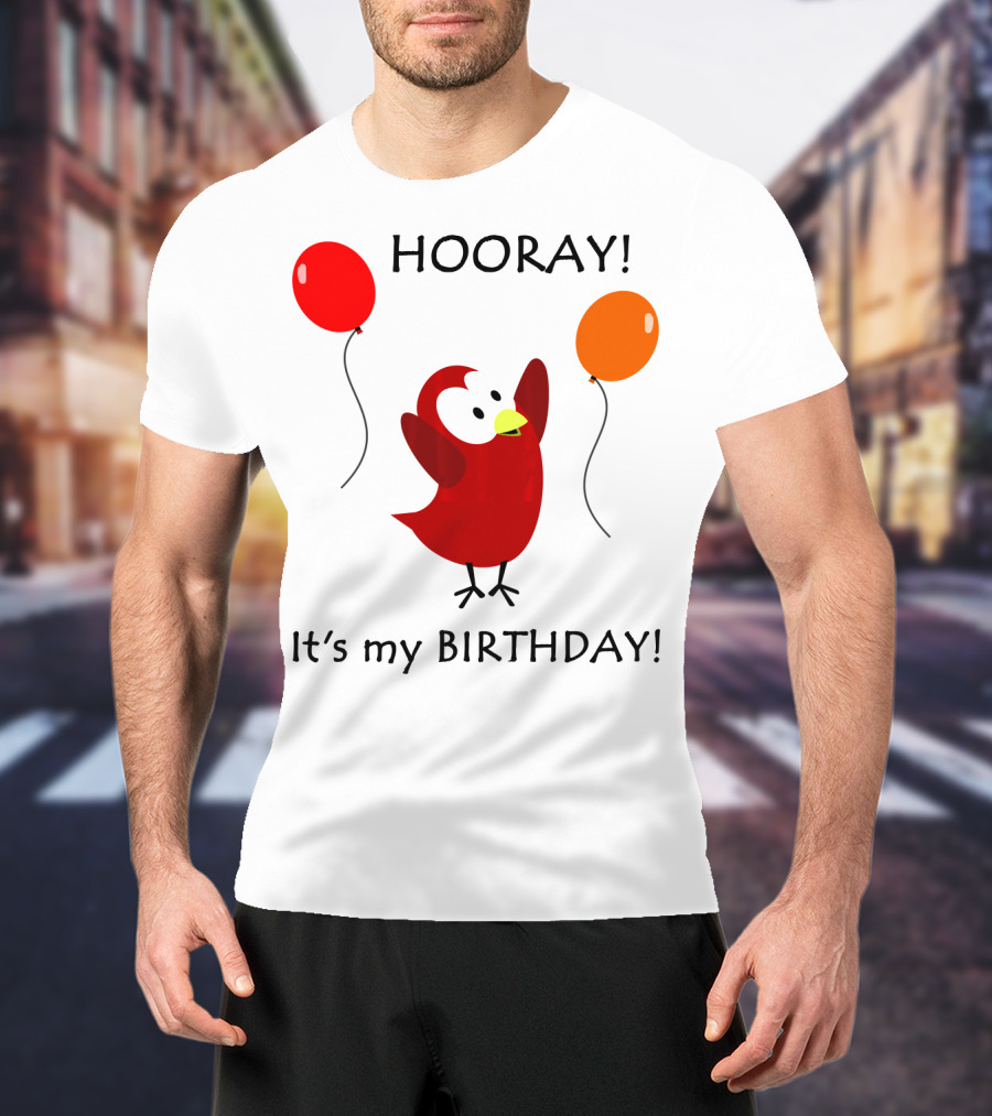 Hooray It's My Birthday Sammy Bird With Red And Orange Balloons T-Shirt