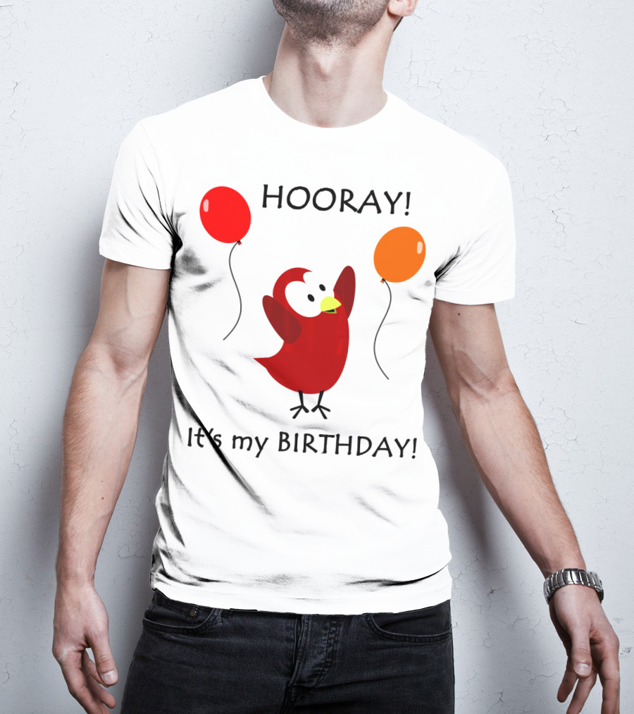 Hooray It's My Birthday Sammy Bird With Red And Orange Balloons T-Shirt
